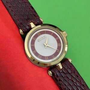💞VINTAGE Gucci RETRO Green Red Stripes Sherry Line 2000L Gold-Plated Watch